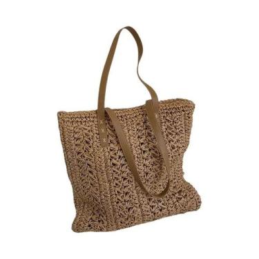 Imagem de Bolsa De Ombro Quadrada De Palha Trançada Estilo Boêmio, Bolsa De Ráfi