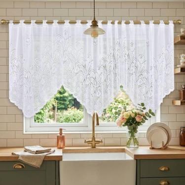 Imagem de Cortina Para Cozinha Cascata Tulipas de Renda Jacquard Roma - Beija Fl