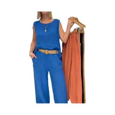 Imagem de Conjunto De Verão Feminino Em Algodão E Linho Com Top Sem Mangas E Cal