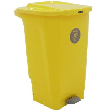 Imagem de Lixeira Tramontina Pedal 100L Coleta Seletiva Metal Amarela Plástica T-Force Reciclagem