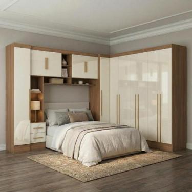 Imagem de Guarda Roupa Casal Modulado 4 Peças 12 Portas 5 Gavetas com Cabeceira 