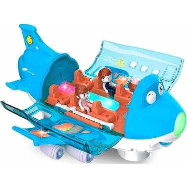 Imagem de Brinquedo Avião Infantil Azul Musical com Movimento Automático Pronta 