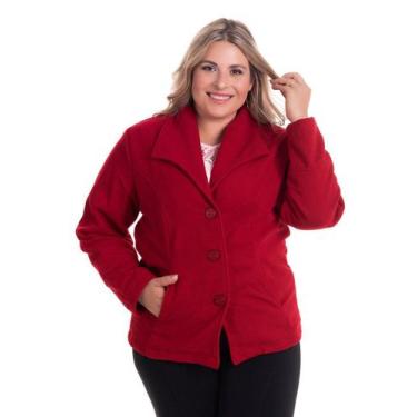 Imagem de Casaco Plus Size Feminino de Lã Batida - Serena, Vermelho, G3