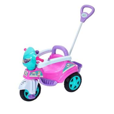 Imagem de Triciclo Baby City Menina Passeio e Pedal Com Haste Direcional Até 30k