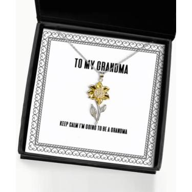 Imagem de SpreadPassion Presente para vovó, Keep Calm I'm Going to Be A Grandma, colar com pingente de girassol épico para avó da neta