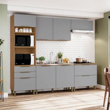 Imagem de Cozinha Compacta 05 Peças Com Paneleiro Torre Quente 02 Fornos Naomi Briz Nature Com Cinza