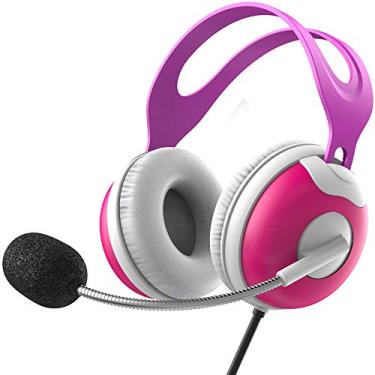 Imagem de Thore Fones de ouvido infantis com microfone (sobre a orelha) fone de ouvido com microfone Boom + controle de volume para meninas, escola online (rosa)