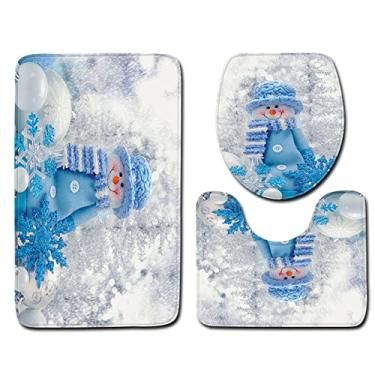 Imagem de Boneco de neve de natal capa de banheiro almofada de chão tapete de banho 3 pcs conjunto closestool tapete tapete de porta de banheiro tapete de flanela absorvente macio tapete, SDXR04, três, peça 50x80 cm