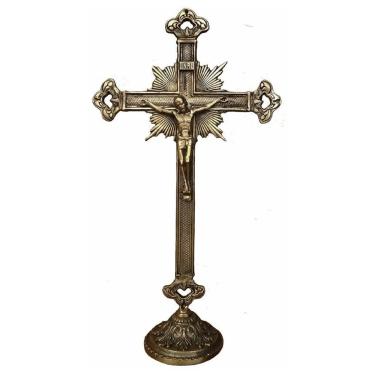Imagem de Crucifixo Mesa Bronze Decoração Presente Igreja Jesus Cristo