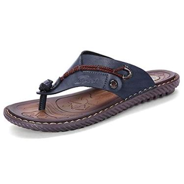 Imagem de MXTSH Chinelo masculino casual de couro para casa chinelos de borracha masculinos, Blue Slippers, 10