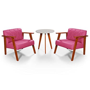 Imagem de Kit Duas Poltronas Madri Material Sintético + Mesa Lateral (Rosa)