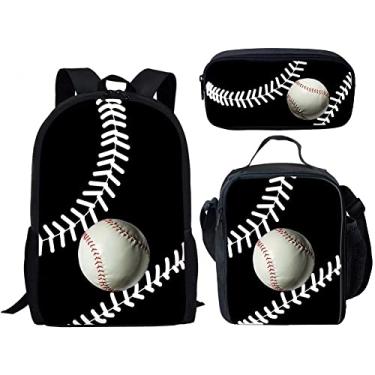 Imagem de Dellukee Conjunto de mochila para meninos e meninas da moda lancheira, bolsa para livros, Viajar, Baseball 2, One_Size