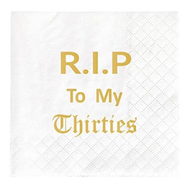 Imagem de Guardanapos de coquetel R.I.P para os meus anos 30, guardanapos de sobremesa de aniversário de 40 anos, RIP to My 30s Guardanapo de papel descartável para bebidas de suprimentos de aniversário, lembrancinhas de decoração, 50 peças de 2 camadas, dobrado 11,4 x 11,4 cm