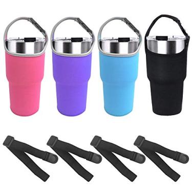 Imagem de Pacote com 4 suportes para porta-copos de 850 g, luva de neoprene DanziX com alça de transporte, total de 8 peças, preto, rosa, roxo, azul