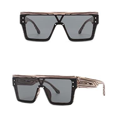 Imagem de Óculos de sol quadrados superdimensionados fashion femininos de luxo com topo plano rebite gradiente óculos de sol masculinos óculos de condução ao ar livre, grão de madeira c3 preto, tamanho único