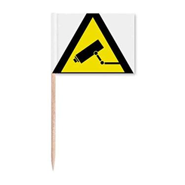 Imagem de Símbolo de aviso amarelo preto monitor câmera triângulo palito de dente marcadores decoração de festa