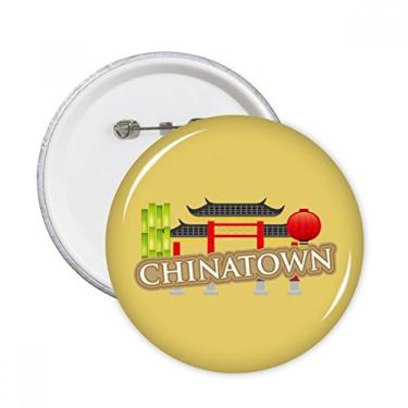 Imagem de Bambu Lanterna Marrom China Town Alfinetes redondos Emblema Botão Decoração Acessório 5 peças