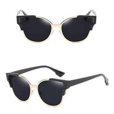 Imagem de Óculos de condução de viagem vintage espelho de olho de gato superdimensionado óculos de sol masculinos femininos de metal luxo armação grande óculos de sol uv400, c1 preto ouro preto, tamanho único