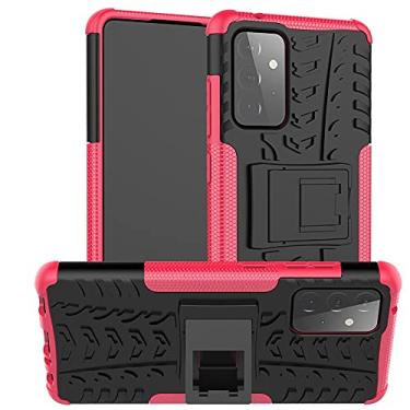 Imagem de Capa protetora de telefone compatível com Samsung Galaxy A72, TPU + PC Bumper híbrido capa robusta de grau militar, capa de telefone à prova de choque com suporte (cor: vermelho rosa)