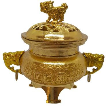Imagem de Turíbulo Sacro Defumador Divino De Mesa Metal Dourado 10cm