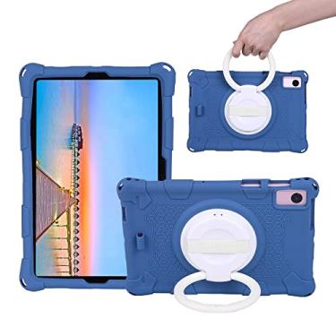 Imagem de Tablet protetor PC Capa Capa infantil compatível com Samsung Galaxy Tab S6 10.5 2019 SM-T860/T865, capa leve de silicone macio, com alça de mão e cinto de ombro capa giratória (Color : Navy blue)