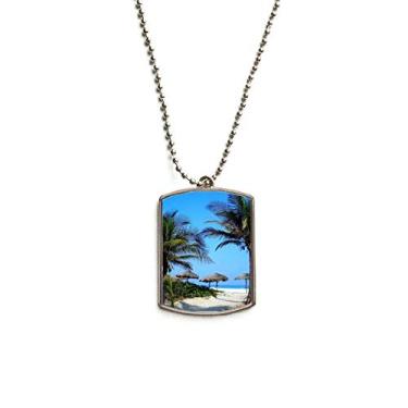Imagem de DIYthinker Colar com pingente de corrente de aço inoxidável com imagem de céu azul e árvore do oceano