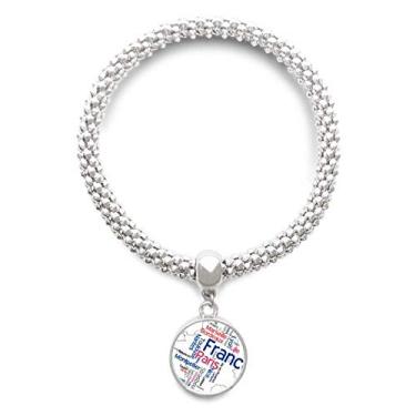 Imagem de DIYthinker Pulseira com pingente de prata com nome da cidade da França com mapa de marca da França e corrente ajustável