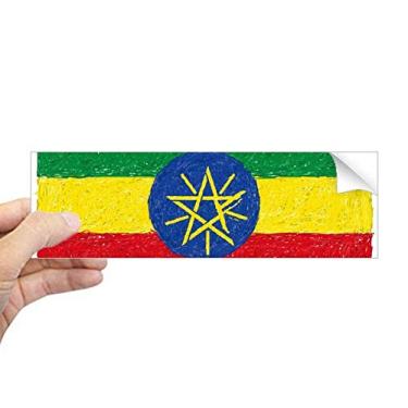 Imagem de DIYthinker Adesivo de para-choque retangular com bandeira da Etiópia e giz de cera, desenho de giz de cera