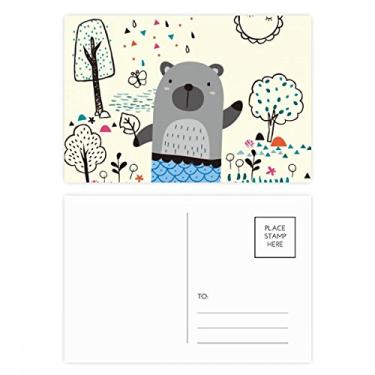 Imagem de Cartão postal de desenho animado rinoceronte com desenho de animal, azul, conjunto de cartões postais de aniversário