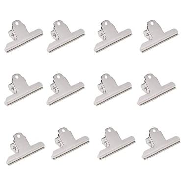 Imagem de Clipe de buldogue COMOK 12 peças de 5 cm de largura, grampos de pasta de dinheiro de aço inoxidável prateado/clipes de papel de saco de comida de metal para desenho, pintura, fotos, fotos e utensílios de cozinha doméstica