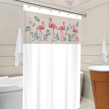 Imagem de Cortina Para Box Banheiro Com Visor Flamingo Com Gancho Anti Mofo Resistente Alta Qualidade Pvc Diversas Cores
