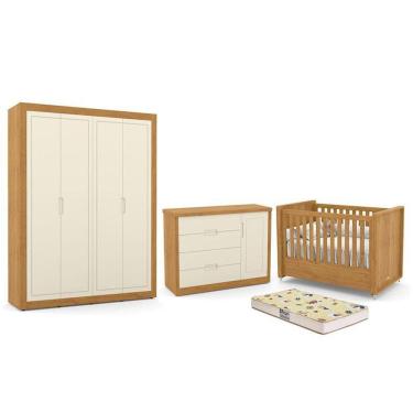 Imagem de Dormitório Tutto New 4 Portas, Cômoda 1 Porta, Berço com Colchão D18 - Matic Móveis
