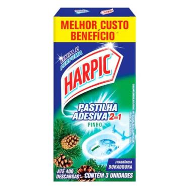 Imagem de Harpic Limpador e Aromatizador Sanitário Pastilha Adesiva Power 2 em 1 Pinho 3 unidades