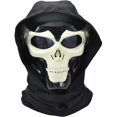Imagem de Máscara protetora de rosto inteiro de camuflagem de Halloween Máscara de caveira de airsoft, equipamento de paintball de proteção facial completa com óculos Máscara de caveira, traje de másc