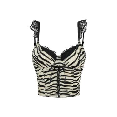 Imagem de SweatyRocks Blusa feminina com estampa de zebra slim fit felpuda contraste de renda sem mangas, Multicor, Large