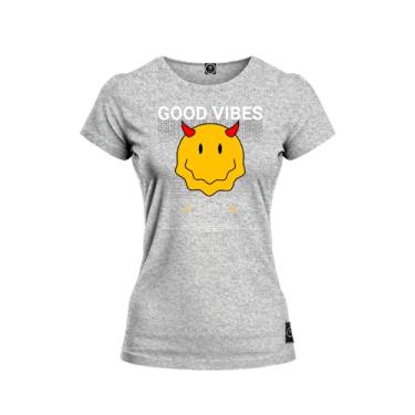Imagem de Baby Look T-Shirt Algodão Premium Estampada Good Vibes Cinza GG
