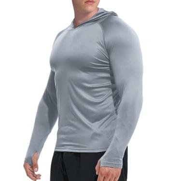 Imagem de GKVK Camiseta masculina FPS 50+ proteção solar com capuz de manga comprida FPS Rash Guard UV leve, Cinza, 3G