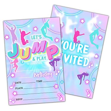 Imagem de Bounce House Jumping Birthday Party Convites Convites, Trampoline Park, Neon Dupla Face Convites para Crianças, Adolescentes Meninos e Meninas - Artigos de Celebração de Festa, 20 Convites de