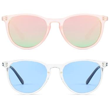 Imagem de PORADAY Óculos de sol infantis polarizados para meninas e meninos, 100% de proteção UV-400, adequado para crianças de 3 a 9 anos, Pacote com dois (rosa/espelhado + moldura transparente/azul oceano),