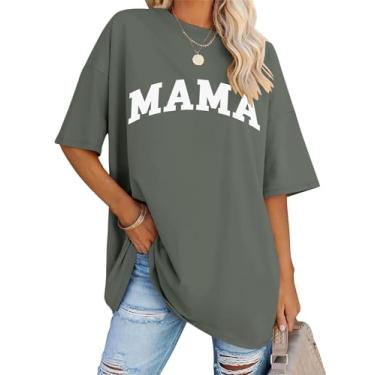 Imagem de LOMON Camisetas femininas grandes de manga curta gola redonda para o verão, camisetas soltas, casuais, para mamãe, camiseta básica, Mamãe - letra cinza escuro, 3G