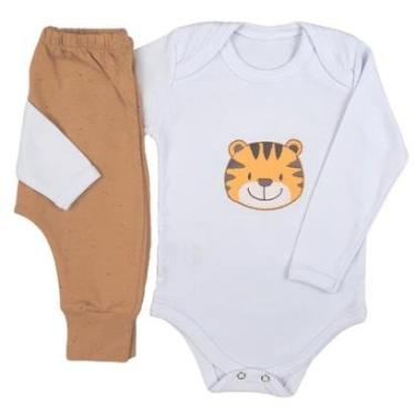 Imagem de Conjunto Body Manga Longa com Bordado/Aplique Tigre e Calça Saruel Mijão - Roupa Bebê Menino-Masculino