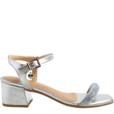 Imagem de Sandália Feminina Bico Quadrado Salto Médio com Strass Ramarim 2330205-Feminino