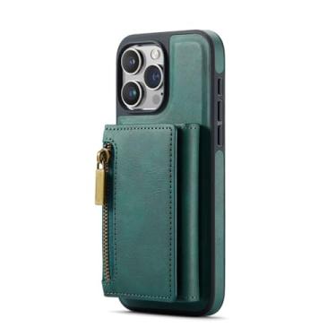 Imagem de Capa de telefone com suporte de cartão de couro removível 2 em 1 para iPhone 14 15 13 12 11 Pro Max Plus Carteira magnética capa à prova de choque, terno verde, para iPhone 11 Pro