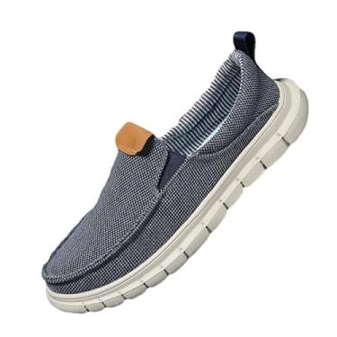 Imagem de kvdrcs Sapatos masculinos de lona, mocassins, casuais, de pano, mocassins, sapatilhas, sapatos de barco, sapatos de caminhada, Azul, 45