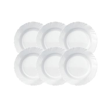 Imagem de Jogo De 6 Pratos Fundos Branco Pétala Com Detalhe Na Borda Vidro Grosso Temperado E Resistente Mesa Posta Refeições Durável