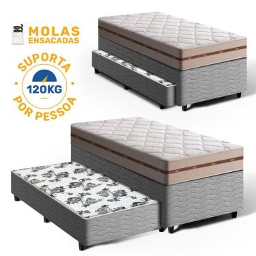 Imagem de Cama Box Bicama com Colchão de Molas Ensacadas Solteiro Anjos Classic + Auxiliar de Espuma Unique Solteiro 88cm