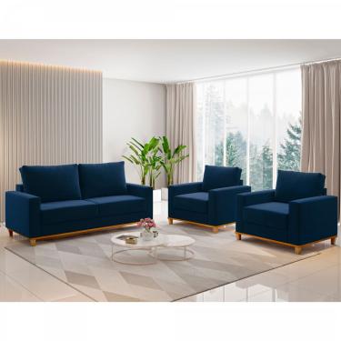 Imagem de Conjunto Estofado Living e 2 Poltronas Napoles Azul - Casa Giulia