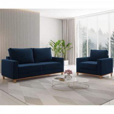 Imagem de Conjunto Estofado Living 3 Lugares e 1 Poltrona Napoles Azul - Casa Giulia