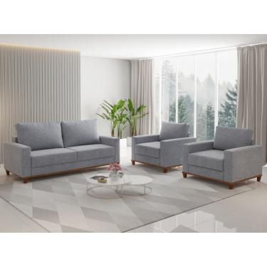 Imagem de Conjunto Estofado Living 3 Lugares e 2 Poltronas Napoles Linho Inox - Casa Giulia