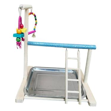 Imagem de WeiLaiKeQi Pássaro de madeira playground treinamento poleiro suporte escalada exercício poleiro ginásio pássaros mastigar brinquedos para lovebirds